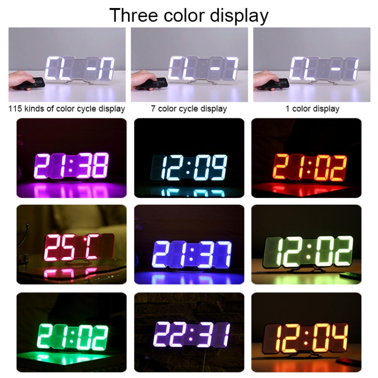 Modern 3D LED Sound Control Colorful Digital Alarm Clock Adjust Brightness Electronic Wall Glowing Hanging Clock with Remote Control(White) - Wall Clock by PMc TechLife | Online Shopping South Africa | PMc TechLife | Buy Now Pay Later Mobicred