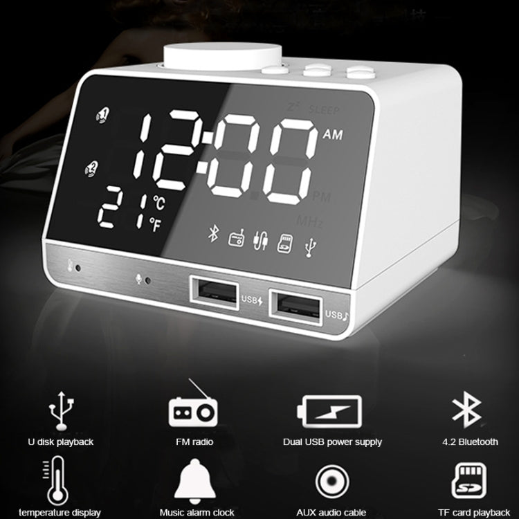 K11 Bluetooth Alarm Clock Speaker Creative Digital Music Clock Display Radio with Dual USB Interface, Support U Disk / TF Card / FM / AUX, EU Plug(Black) - Alarm Clocks by PMc TechLife | Online Shopping South Africa | PMc TechLife | Buy Now Pay Later Mobicred