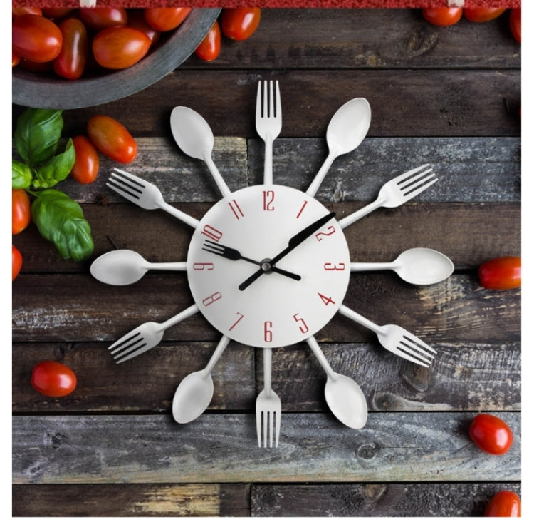 Cutlery Metal Kitchen Wall Clock Spoon Fork Creative Quartz Wall Mounted Clocks Modern Design Decorative Horloge, Silver - Wall Clock by PMc TechLife | Online Shopping South Africa | PMc TechLife | Buy Now Pay Later Mobicred