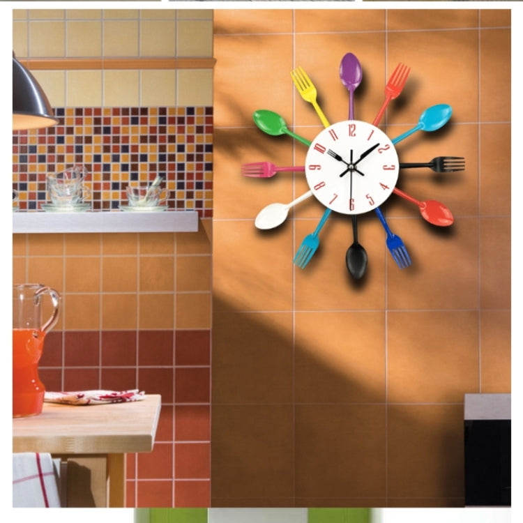 Cutlery Metal Kitchen Wall Clock Spoon Fork Creative Quartz Wall Mounted Clocks Modern Design Decorative Horloge, Silver - Wall Clock by PMc TechLife | Online Shopping South Africa | PMc TechLife | Buy Now Pay Later Mobicred