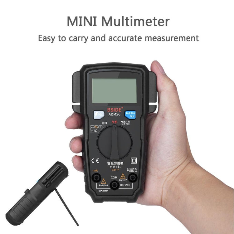 BSIDE ADMS6 High-precision Fully Automatic Small Digital Intelligent Multimeter with HD Digital Display & Shockproof Cover, Support Function Range Switch & Double-sided Pen Holder (Black) - Digital Multimeter by PMC TechLife | Online Shopping South Africa | PMC TechLife | Buy Now Pay Later Mobicred