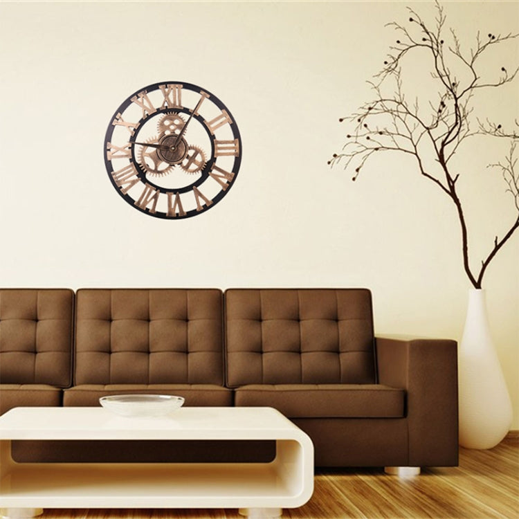 Retro Wooden Round Single-sided Gear Clock Rome Number Wall Clock, Diameter: 80cm(Gold) - Wall Clock by PMc TechLife | Online Shopping South Africa | PMc TechLife | Buy Now Pay Later Mobicred