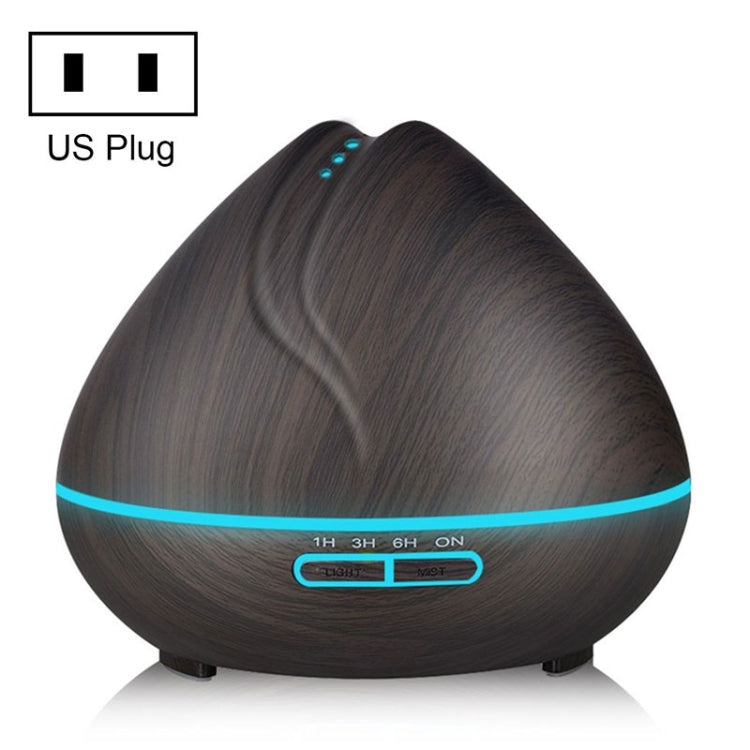 Peach Shape Wood Grain Remote Control Ultrasonic Humidifier Aromatherapy Machine Automatic Alcohol Sprayer with LED Lights, Capacity: 400mL, US Plug (Dark Wood Color) - free shipping - PMC TechLife - Order now!