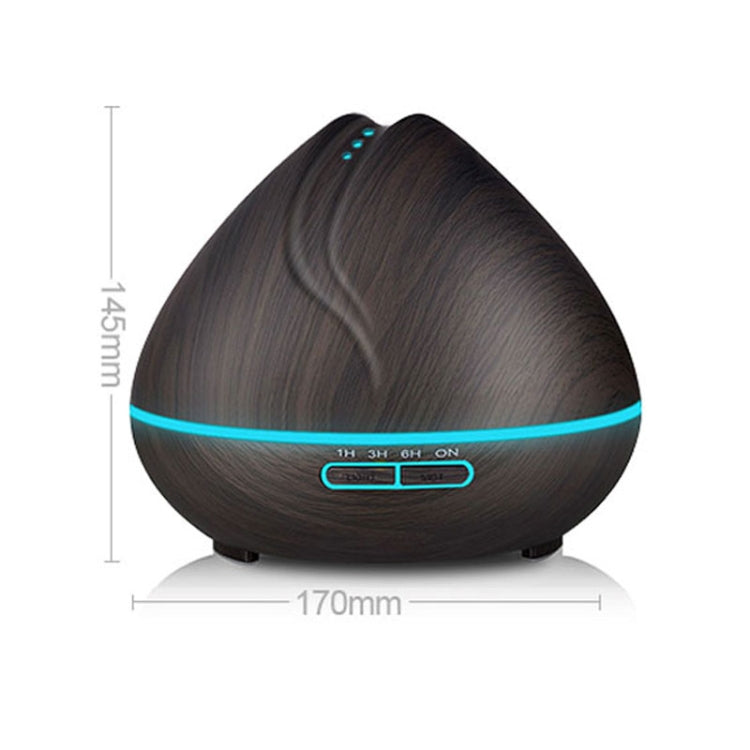 Peach Shape Wood Grain Remote Control Ultrasonic Humidifier Aromatherapy Machine Automatic Alcohol Sprayer with LED Lights, Capacity: 400mL, US Plug (Dark Wood Color) - free shipping - PMC TechLife - Order now!