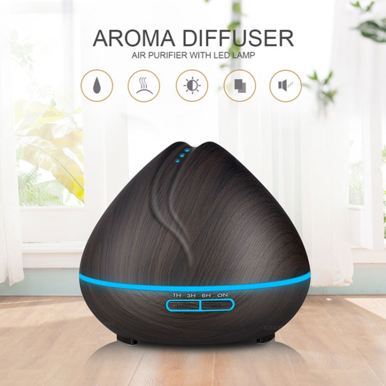 Peach Shape Wood Grain Remote Control Ultrasonic Humidifier Aromatherapy Machine Automatic Alcohol Sprayer with LED Lights, Capacity: 400mL, US Plug (Dark Wood Color) - free shipping - PMC TechLife - Order now!