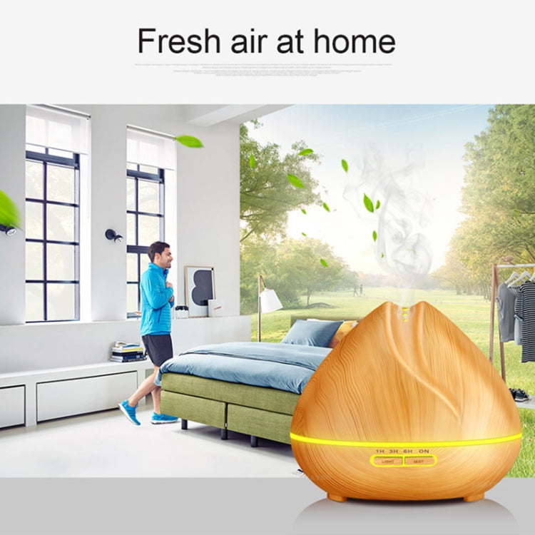 Peach Shape Wood Grain Remote Control Ultrasonic Humidifier Aromatherapy Machine Automatic Alcohol Sprayer with LED Lights, Capacity: 400mL, US Plug (Dark Wood Color) - free shipping - PMC TechLife - Order now!