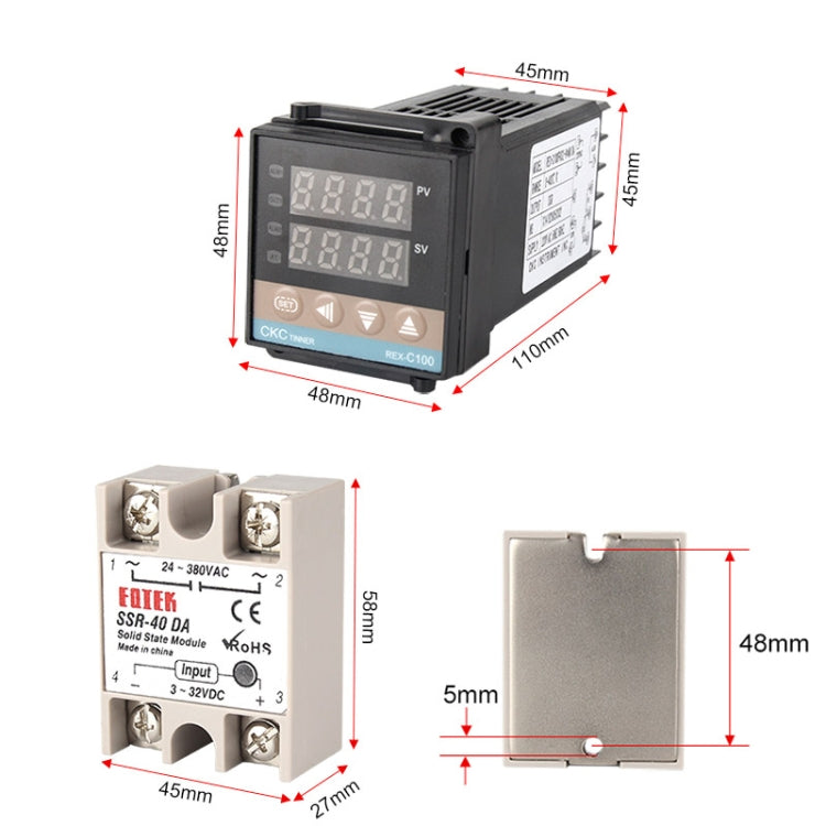 REX-C100 Thermostat + Thermocouple + SSR-25 DA Solid State Module Intelligent Temperature Control Kit - Components Kits by PMC TechLife | Online Shopping South Africa | PMC TechLife