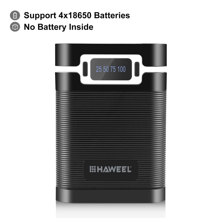 HAWEEL DIY 4x 18650 Battery (Not Included) 10000mAh Dual-way QC Charger Power Bank Shell Box with 2x USB Output & Display, Support PD / QC / SCP / FCP / AFC / PPS / PE (Black) - Power Bank Box by HAWEEL | Online Shopping South Africa | PMC Jewellery | Buy Now Pay Later Mobicred