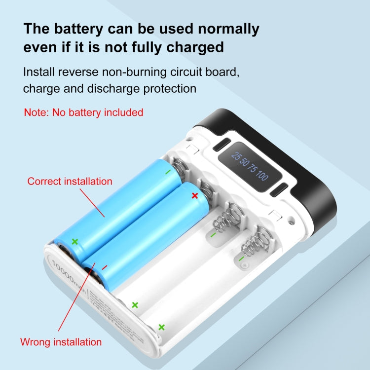 HAWEEL DIY 4x 18650 Battery (Not Included) 10000mAh Dual-way QC Charger Power Bank Shell Box with 2x USB Output & Display, Support PD / QC / SCP / FCP / AFC / PPS / PE (Black) - Power Bank Box by HAWEEL | Online Shopping South Africa | PMC Jewellery | Buy Now Pay Later Mobicred