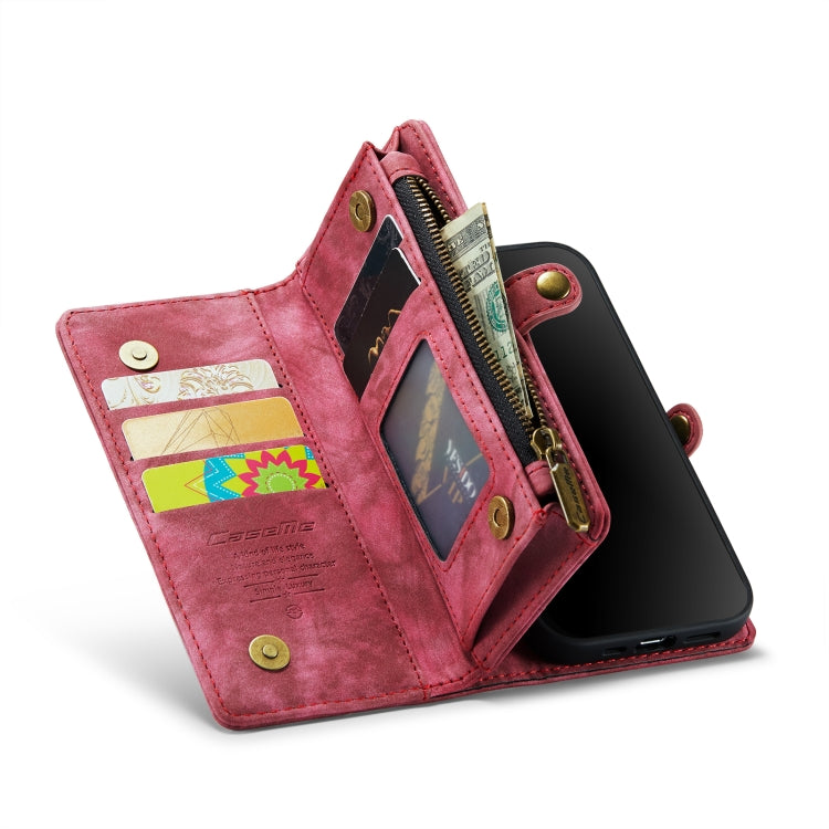 CaseMe for  iPhone 8 & 7  Multifunctional Leather Billfold with Detachable Magnetic PC Back Protective Case & Holder & 10 Card Slots & 3 Cash Slots & 1 Zipper Wallet & 2 Photo Frames & 3 Magnetic Clasps(Red) - More iPhone Cases by CaseMe | Online Shopping South Africa | PMC Jewellery | Buy Now Pay Later Mobicred