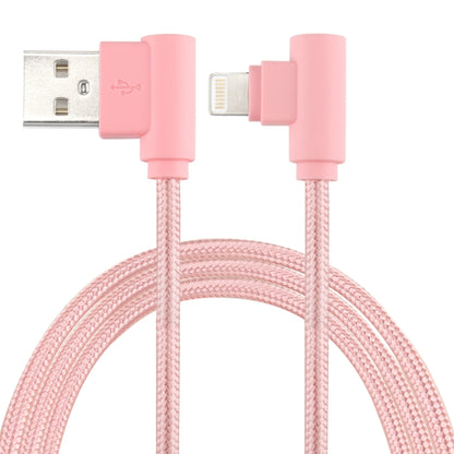 25cm Nylon Weave Style USB to 8 Pin Double Elbow Charging Cable(Pink) - Normal Style Cable by PMC Jewellery | Online Shopping South Africa | PMC Jewellery | Buy Now Pay Later Mobicred