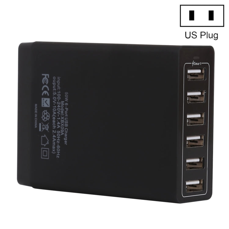 XBX09A 50W 5V 2.4A 6 USB Ports Quick Charger Travel Charger(Black) - Multifunction Charger by PMC Jewellery | Online Shopping South Africa | PMC Jewellery | Buy Now Pay Later Mobicred