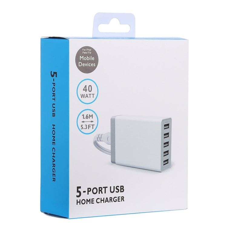 XBX09 40W 5V 8A 5 USB Ports Quick Charger Travel Charger, US Plug(White) - Multifunction Charger by PMC Jewellery | Online Shopping South Africa | PMC Jewellery | Buy Now Pay Later Mobicred