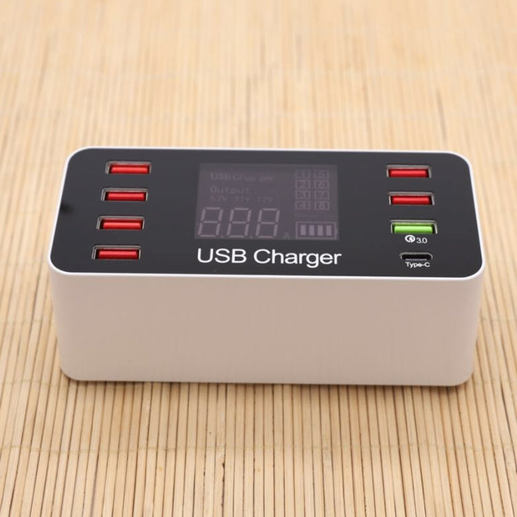 A9+ Multi-function AC 100V~240V 8 Ports USB Digital Display LCD Detachable Charging Station Smart Charger,Support QC3.0(White) - Multifunction Charger by PMC Jewellery | Online Shopping South Africa | PMC Jewellery | Buy Now Pay Later Mobicred