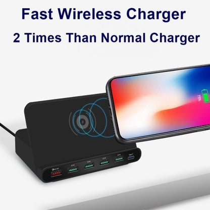 828W 7 in 1 60W QC 3.0 USB Interface + 4 USB Ports + USB-C / Type-C Interface + Wireless Charging Multi-function Charger with Mobile Phone Holder Function, US Plug(White) - Multifunction Charger by PMC Jewellery | Online Shopping South Africa | PMC Jewellery | Buy Now Pay Later Mobicred