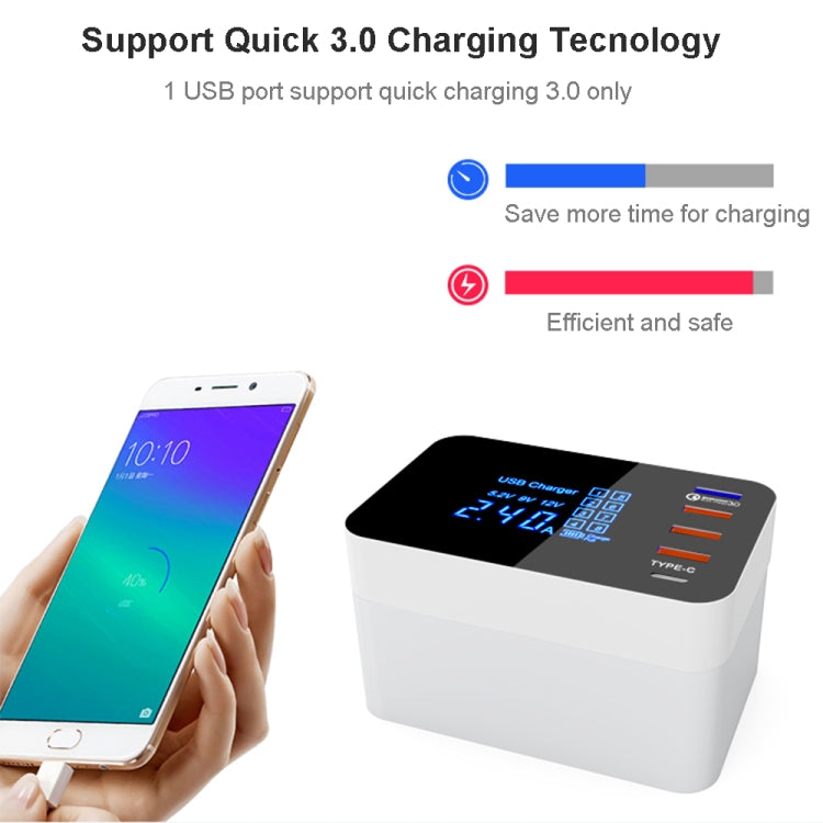 CDA33QW 40W QC 3.0 USB Ports + 3 USB Ports + USB-C / Type-C Ports + Wireless Charging Multi-function Foldable Charger with LED Display, EU Plug - Multifunction Charger by PMC Jewellery | Online Shopping South Africa | PMC Jewellery | Buy Now Pay Later Mobicred