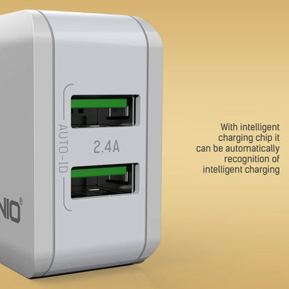 LDNIO A2201 2.4A Dual USB Charging Head Travel Direct Charge Mobile Phone Adapter Charger With 8 Pin Data Cable (US Plug) - USB Charger by LDNIO | Online Shopping South Africa | PMC Jewellery | Buy Now Pay Later Mobicred