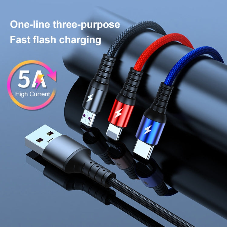 K061 1.2m 5A 3 in 1 USB to 8 Pin + USB-C / Type-C + Micro USB Round Fast Charging Data Cable - Multifunction Cable by PMC Jewellery | Online Shopping South Africa | PMC Jewellery | Buy Now Pay Later Mobicred