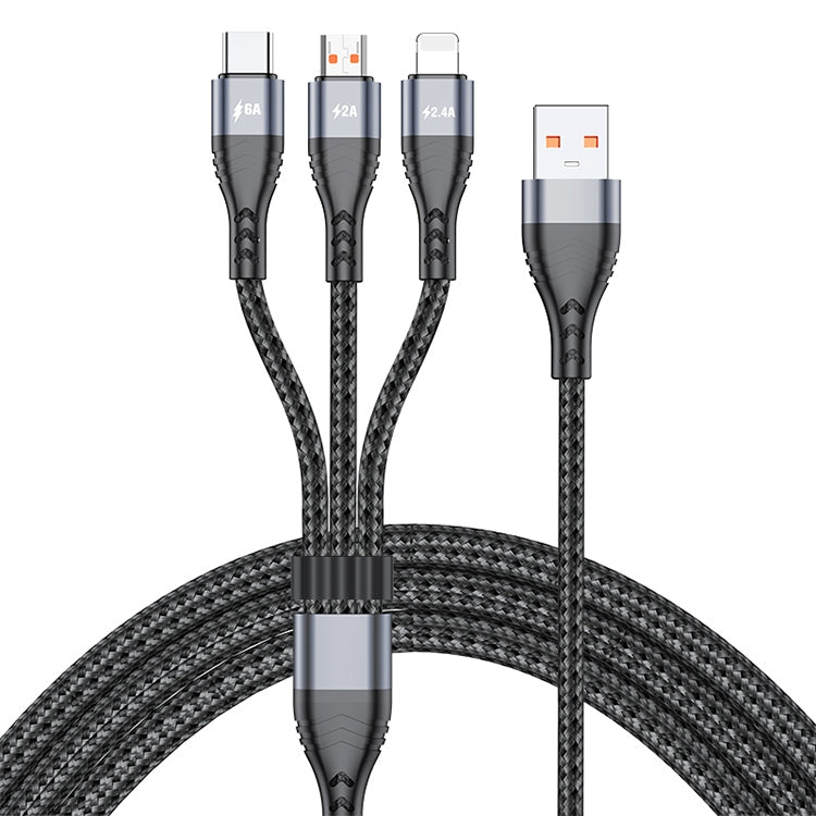 ADC-138 66W 3 in 1 USB to 8 Pin + Micro USB + USB-C / Type-C Fast Charging Braided Data Cable, Cable Length: 1.2m(Grey) - Multifunction Cable by PMC Jewellery | Online Shopping South Africa | PMC Jewellery | Buy Now Pay Later Mobicred