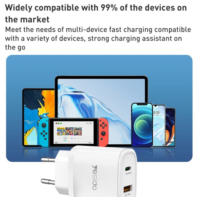 Yesido YC47 USB-C / Type-C + USB Travel Charger with 1m USB-C / Type-C to 8 Pin Cable, EU Plug (White) - USB Charger by Yesido | Online Shopping South Africa | PMC Jewellery | Buy Now Pay Later Mobicred