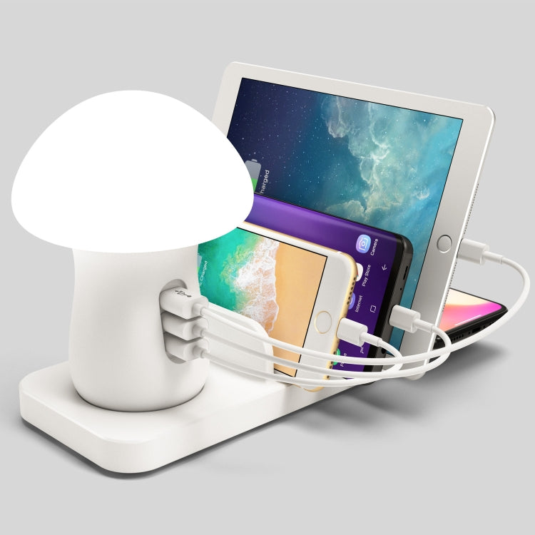 HQ-UD12 Universal 4 in 1 40W QC3.0 3 USB Ports + Wireless Charger Mobile Phone Charging Station with Mushroom Shape LED Light, Length: 1.2m, US Plug (White) - Multifunction Charger by PMC Jewellery | Online Shopping South Africa | PMC Jewellery | Buy Now Pay Later Mobicred