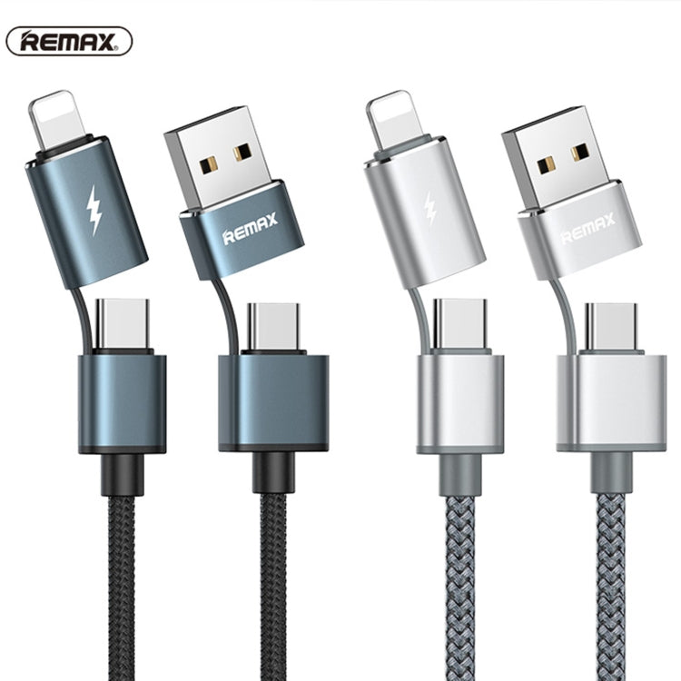 REMAX RC-020t 2.4A Aurora Series 4 in 1 8 Pin + USB +2 x Type-C Data Snyc Charging Cable, Cable Length: 1m(Silver) - Multifunction Cable by REMAX | Online Shopping South Africa | PMC Jewellery | Buy Now Pay Later Mobicred