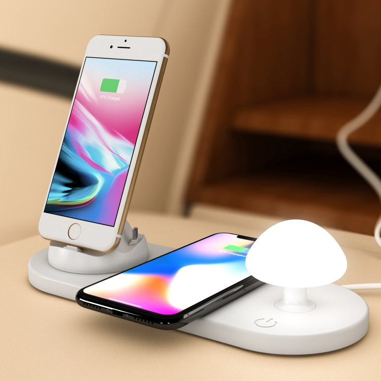 HQ-UD11 10W 4 in 1 Mobile Phone Fast Wireless Charger with Mushroom LED Light & Phone Holder, Length: 1.2m(White) - Multifunction Charger by PMC Jewellery | Online Shopping South Africa | PMC Jewellery | Buy Now Pay Later Mobicred