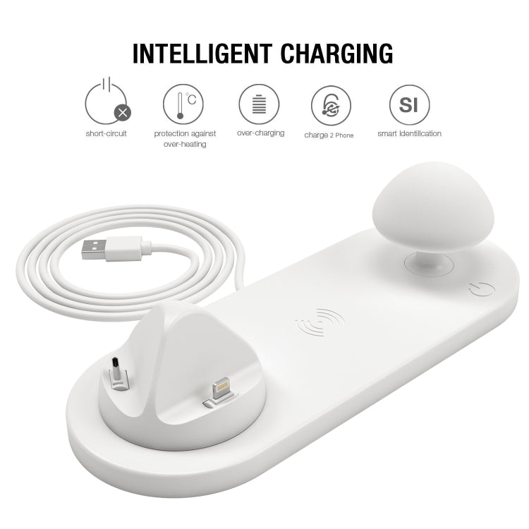 HQ-UD11 10W 4 in 1 Mobile Phone Fast Wireless Charger with Mushroom LED Light & Phone Holder, Length: 1.2m(White) - Multifunction Charger by PMC Jewellery | Online Shopping South Africa | PMC Jewellery | Buy Now Pay Later Mobicred