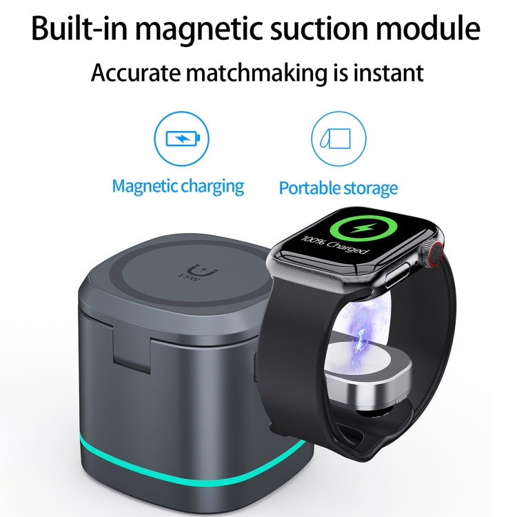 H32 15W 3 in 1 Magnetic Multifunctional Wireless Charger (Grey) - Wireless Charger by PMC TechLife | Online Shopping South Africa | PMC TechLife