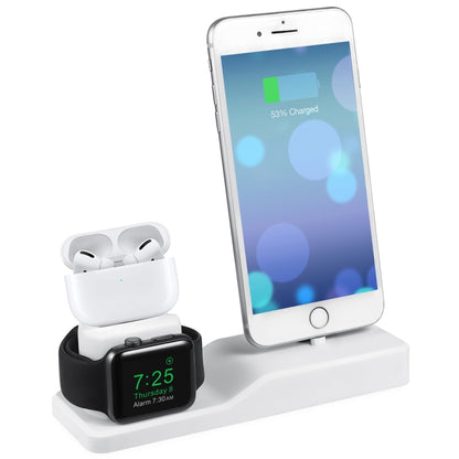 3 in 1 Silicone Charging Dock for AirPods Pro & Apple Watch & iPhone, with Bracket Funtcion(White) - Multifunction Charger by PMC Jewellery | Online Shopping South Africa | PMC Jewellery | Buy Now Pay Later Mobicred