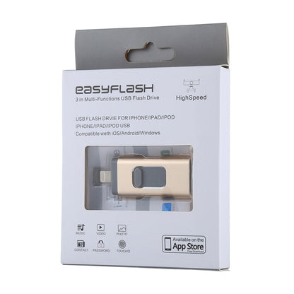 easyflash RQW-01B 3 in 1 USB 2.0 & 8 Pin & Micro USB 64GB Flash Drive(Gold) - U Disk & Card Reader by PMC Jewellery | Online Shopping South Africa | PMC Jewellery | Buy Now Pay Later Mobicred