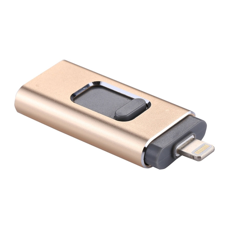 easyflash RQW-01B 3 in 1 USB 2.0 & 8 Pin & Micro USB 128GB Flash Drive(Gold) - U Disk & Card Reader by PMC Jewellery | Online Shopping South Africa | PMC Jewellery | Buy Now Pay Later Mobicred