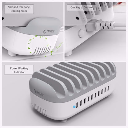 ORICO DUK-10P 120W 10 USB Ports Smart Charging Station with Phone & Tablet Stand, AU Plug(White) - Multifunction Charger by ORICO | Online Shopping South Africa | PMC Jewellery | Buy Now Pay Later Mobicred