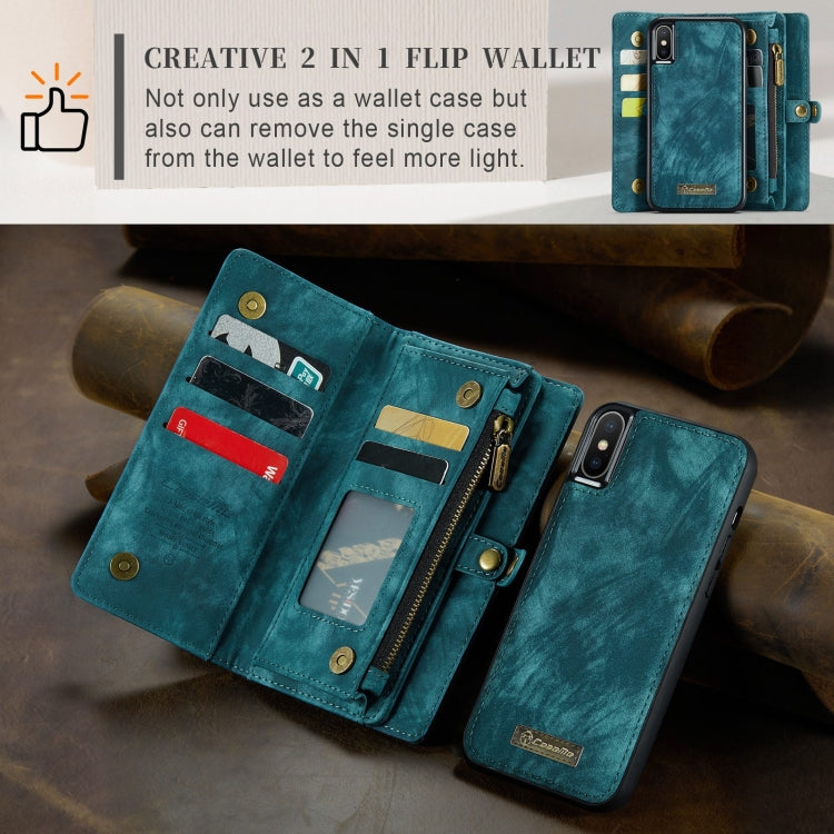 For iPhone X / XS CaseMe-008 TPU + PC Magnetic Absorption Detachable Back Cover Horizontal Flip Leather Case with Holder & Card Slots & Zipper Wallet & Photo Frame(Blue) - More iPhone Cases by CaseMe | Online Shopping South Africa | PMC Jewellery | Buy Now Pay Later Mobicred