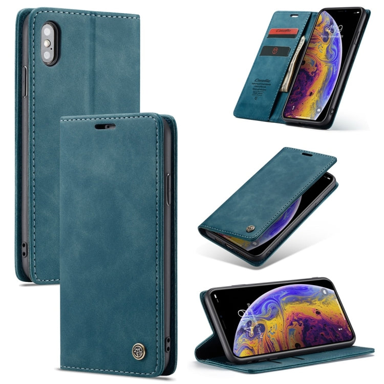 For iPhone X / XS CaseMe-013 Multifunctional Retro Frosted Horizontal Flip Leather Case with Card Slot & Holder & Wallet(Blue) - More iPhone Cases by CaseMe | Online Shopping South Africa | PMC Jewellery | Buy Now Pay Later Mobicred