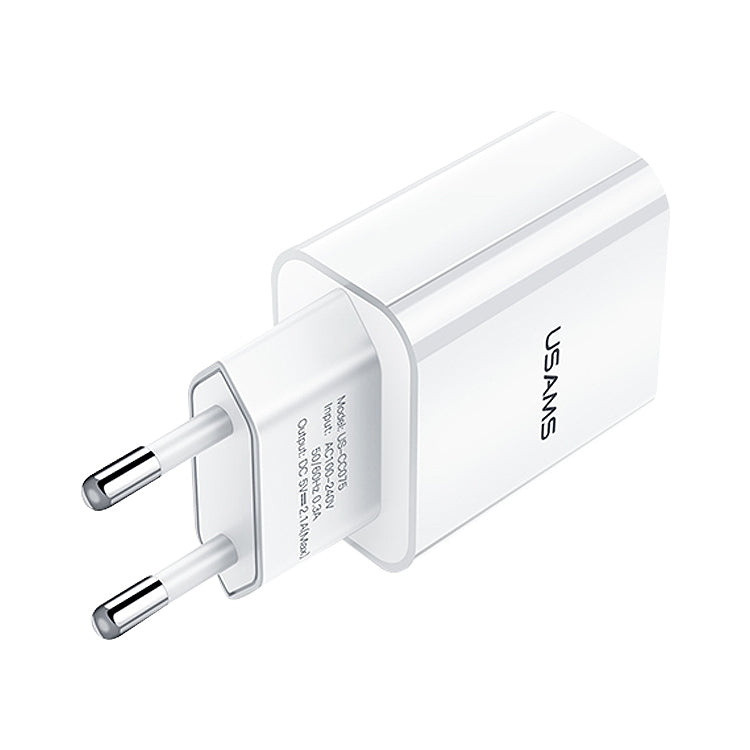 USAMS US-CC075 T18 2.1A Single USB Travel Charger, EU Plug (White) - USB Charger by USAMS | Online Shopping South Africa | PMC Jewellery | Buy Now Pay Later Mobicred