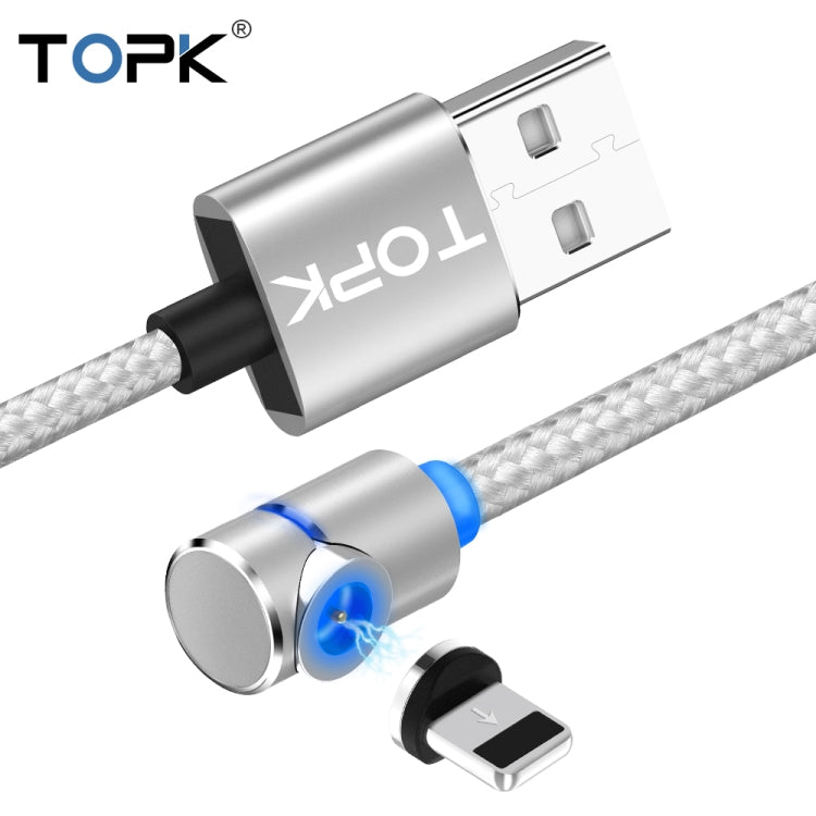 TOPK AM30 1m 2.4A Max USB to 8 Pin 90 Degree Elbow Magnetic Charging Cable with LED Indicator(Silver) - Charging Cable & Head by TOPK | Online Shopping South Africa | PMC Jewellery | Buy Now Pay Later Mobicred