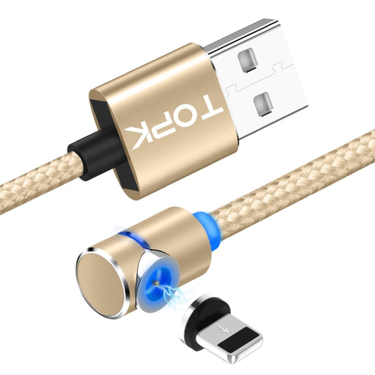 TOPK AM30 2m 2.4A Max USB to 8 Pin 90 Degree Elbow Magnetic Charging Cable with LED Indicator(Gold) - Charging Cable & Head by TOPK | Online Shopping South Africa | PMC Jewellery | Buy Now Pay Later Mobicred