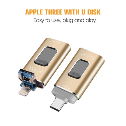 Richwell 3 in 1 32G Type-C + 8 Pin + USB 3.0 Metal Push-pull Flash Disk with OTG Function(Silver) - U Disk & Card Reader by Richwell | Online Shopping South Africa | PMC Jewellery | Buy Now Pay Later Mobicred