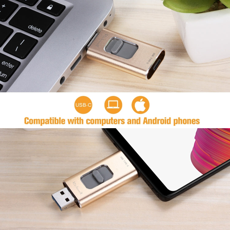 Richwell 3 in 1 128G Type-C + 8 Pin + USB 3.0 Metal Push-pull Flash Disk with OTG Function(Black) - U Disk & Card Reader by Richwell | Online Shopping South Africa | PMC Jewellery | Buy Now Pay Later Mobicred