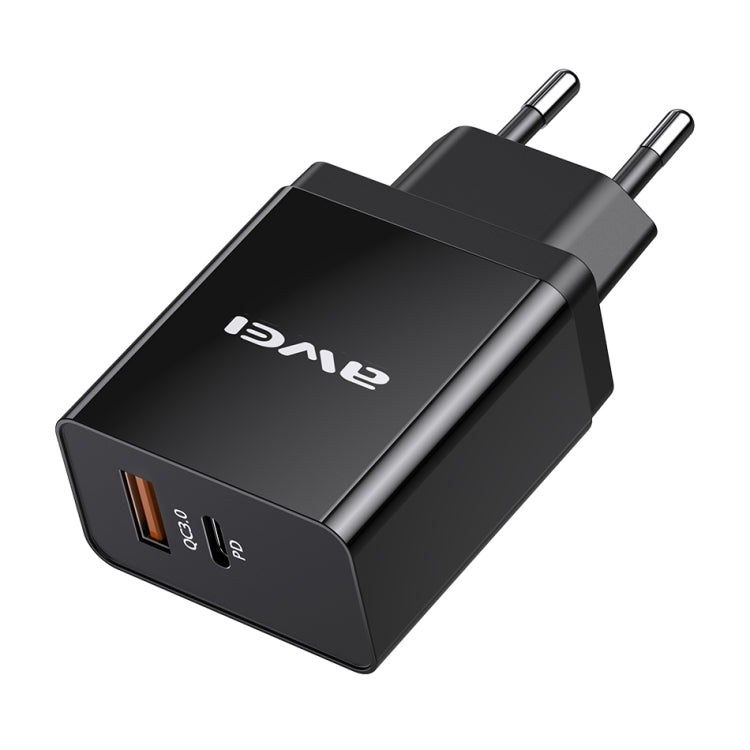 awei C-980 18W PD USB-C / Type-C + QC 3.0 USB Interface Fast Charging Travel Charger, EU Plug(Black) - USB Charger by awei | Online Shopping South Africa | PMC Jewellery | Buy Now Pay Later Mobicred