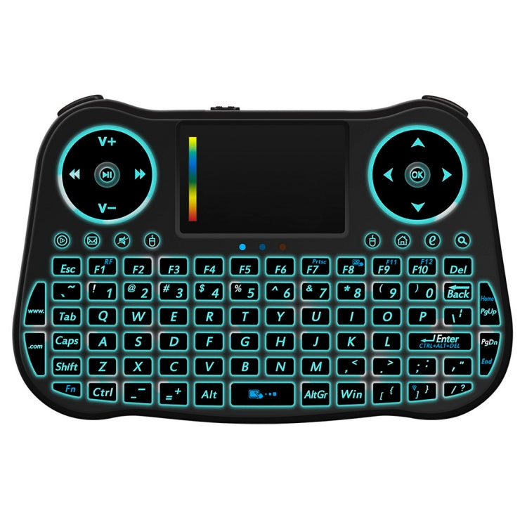 MT08 2.4GHz Mini Wireless Air Mouse QWERTY Keyboard with Colorful Backlight & Touchpad & Multimedia Control for PC, TV(Black) - MINI PC Accessories & Gadgets by PMC Jewellery | Online Shopping South Africa | PMC Jewellery | Buy Now Pay Later Mobicred