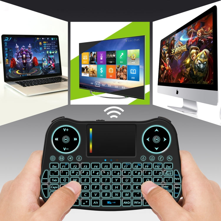 MT08 2.4GHz Mini Wireless Air Mouse QWERTY Keyboard with Colorful Backlight & Touchpad & Multimedia Control for PC, TV(Black) - MINI PC Accessories & Gadgets by PMC Jewellery | Online Shopping South Africa | PMC Jewellery | Buy Now Pay Later Mobicred