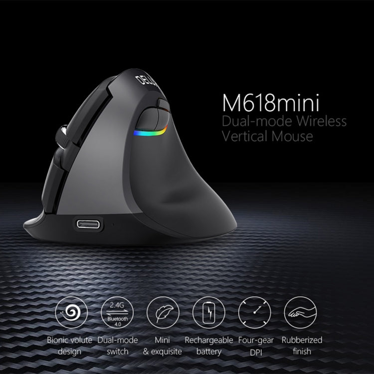 DELUX M618 Mini 2.4G Wireless 2400DPI USB Rechargeable Ergonomic Vertical Mouse(Grey) - free shipping - PMC Jewellery - Order now!