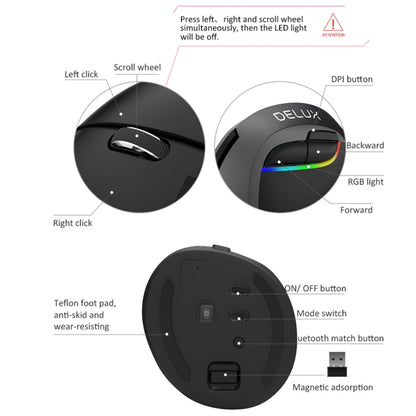 DELUX M618 Mini 2.4G Wireless 2400DPI USB Rechargeable Ergonomic Vertical Mouse(Grey) - Wireless Mice by DELUX | Online Shopping South Africa | PMC Jewellery | Buy Now Pay Later Mobicred