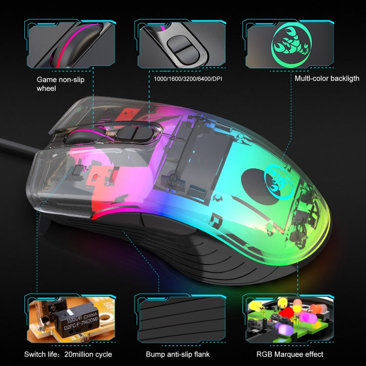 HXSJ A867 USB 6400DPI Four-speed Adjustable RGB Illuminate Wired E-sport Gaming Mouse, Length: 1.5m - Wired Mice by HXSJ | Online Shopping South Africa | PMC Jewellery | Buy Now Pay Later Mobicred