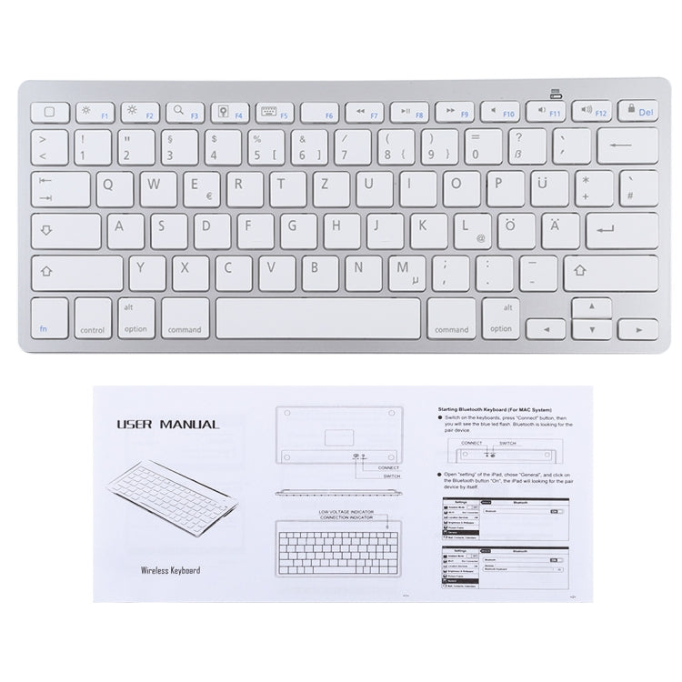 WB-8022 Ultra-thin Wireless Bluetooth Keyboard, German Keys(Silver) - Wireless Keyboard by PMC Jewellery | Online Shopping South Africa | PMC Jewellery | Buy Now Pay Later Mobicred