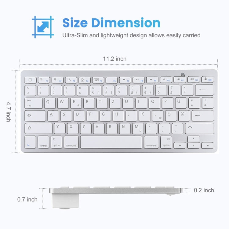 WB-8022 Ultra-thin Wireless Bluetooth Keyboard, German Keys(Silver) - Wireless Keyboard by PMC Jewellery | Online Shopping South Africa | PMC Jewellery | Buy Now Pay Later Mobicred