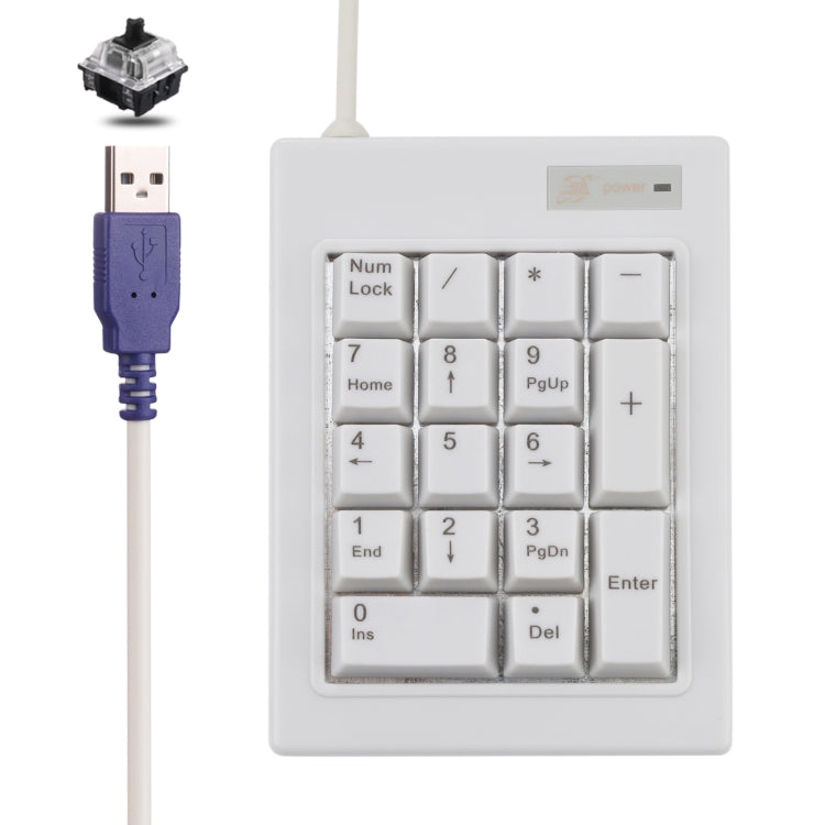 DX-17A 17-keys USB Wired Mechanical Black Shaft Mini Numeric Keyboard(White) - Mini Keyboard by PMC Jewellery | Online Shopping South Africa | PMC Jewellery | Buy Now Pay Later Mobicred