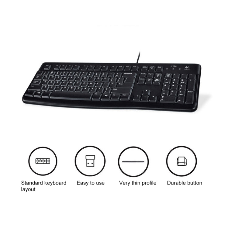 Logitech K120 USB Waterproof Splash Wired Keyboard for Desktop Computers / Laptops(Black) - Wired Keyboard by Logitech | Online Shopping South Africa | PMC Jewellery | Buy Now Pay Later Mobicred